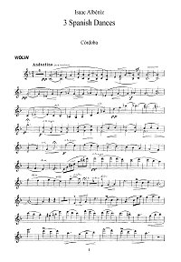 Albeniz - Three pieces (Cordova, Sevilla, Spanish serenade) for violin - Instrument part - First page