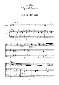 Albeniz - Three pieces (Barcarolla, Zambra Granadina, Puerta de Tierra) for violin - Piano part - First page