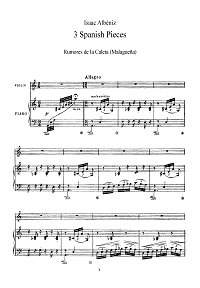 Albeniz - Three pieces (Malaguena, Pavane-Capriccio, Torre Bermeja) for violin - Piano part - First page