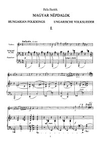 Bartok - Hungarian melodies for violin - Piano part - First page