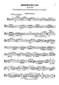 Cui - Berceuse (Lullaby) op.20 N8 for cello and piano - Instrument part - first page