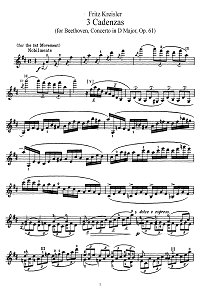 Kreisler - Three cadenzas for Beethoven concerto D-dur - Instrument part - First page