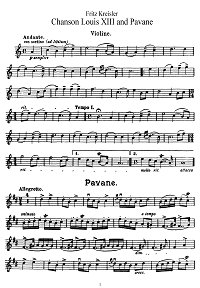 Kreisler - Song and Pavane in Couperen's style for violin - Instrument part - First page