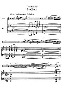 Kreisler - La Gitana for violin - Piano part - First page