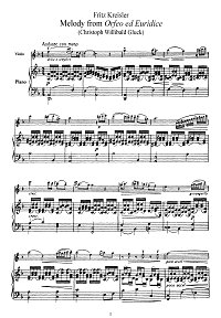 Kreisler - Melody for violin (from Orfeo ed Euridice) - Piano part - First page
