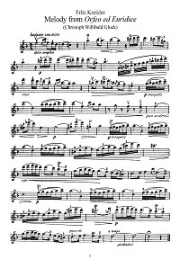 Kreisler - Melody for violin (from Orfeo ed Euridice) - Instrument part - First page
