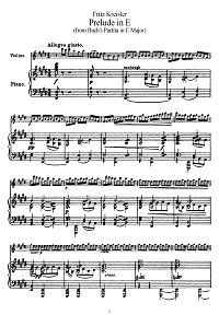 Kreisler - Prelude E-dur (from Bach partitas) - Piano part - First page