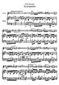 Kreisler - Syncopas for violin - Piano part - First page