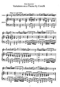 Kreisler - Variations on theme Corelli for violin - Piano part - First page