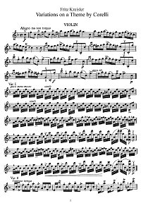 Kreisler - Variations on theme Corelli for violin - Instrument part - First page
