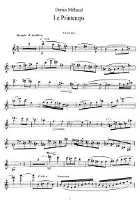 Milhaud - Spring for violin and piano - Instrument part - First page