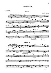 Ornstein - 6 preludes for cello - Instrument part - first page