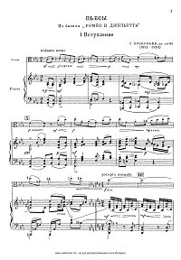 Prokofiev - Romeo and Juliet - 6 pieces for viola - Piano part - First page