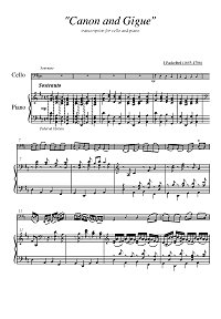 Pachelbel – Canon in D and Gigue for cello and piano - Piano part - first page