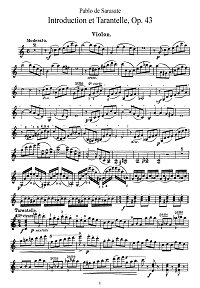 Sarasate - Introduction and tarantella Op.43 for violin - Instrument part - First page