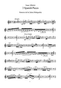 Albeniz - Three pieces (Malaguena, Pavane-Capriccio, Torre Bermeja) for violin - Instrument part - First page