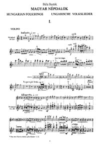 Bartok - Hungarian melodies for violin - Instrument part - First page