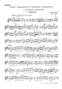 Boccherini - Menuet for violin and piano - Instrument part - First page