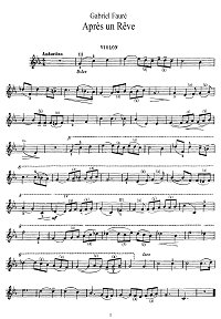 Faure - Apres un Reve - Dreams for violin - Instrument part - First page