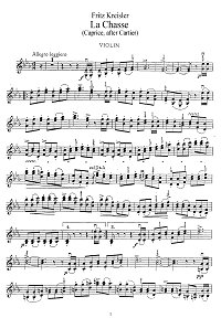 Kreisler - La Chasse for violin - Instrument part - First page