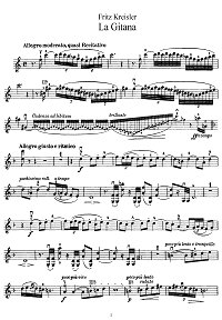 Kreisler - La Gitana for violin - Instrument part - First page