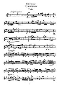 Kreisler - Syncopas for violin - Instrument part - First page