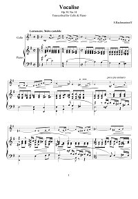 Rachmaninov - Vocalise for Cello and piano op.34 - Piano part - first page