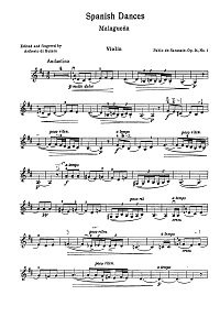 Sarasate - Malaguena - Spanish dance Op.21 - for violin and piano- Instrument part - First page